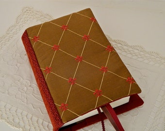 Fleur de Lis Embroidered Chocolate Silk Hardbound Book or Bible Cover
