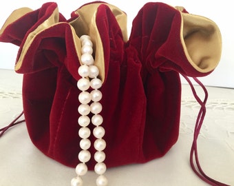 Cherry Red Velvet Jewelry Pouch for Travel or Home Use