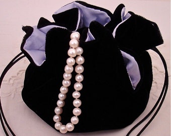 Black Velvet Jewelry Pouch for Travel or Home Use