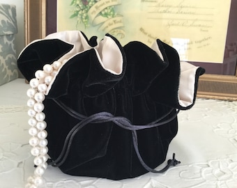 Black Velvet Jewelry Pouch for Travel or Home Use