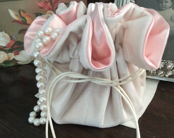 Velvet Jewelry Pouch Creamy white with dusty rose bridal satin