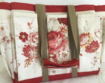 Shabby Chic Cabbage Rose Tote Bag for Travel, Crafts, Garden, Overnight, Baby or Knitting