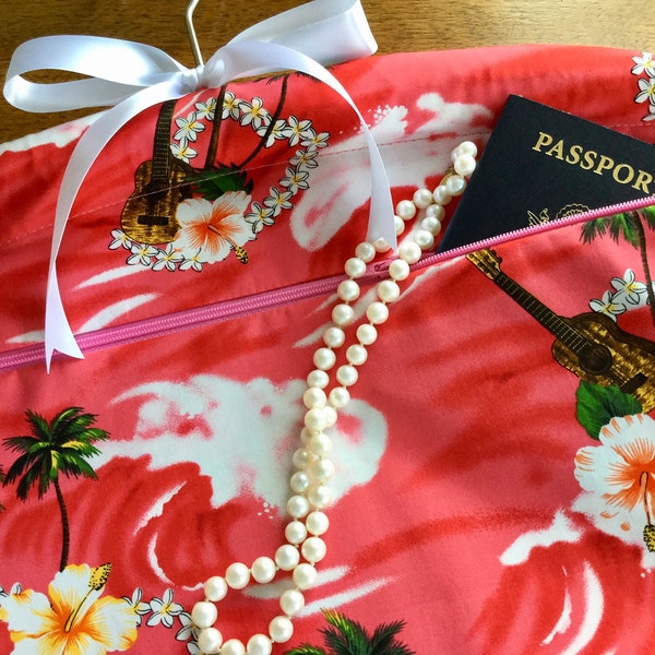 Hawaiian Travel  Hanger Safe with pocket pink tropical