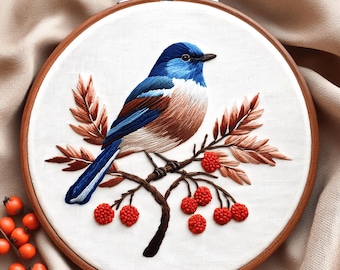 Bird on Branch Embroidery Pattern: Beginner DIY Craft (PDF Template)