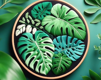 Monstera Embroidery Pattern: Beginner Houseplant DIY (PDF Template)