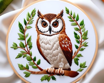 Owl Embroidery Pattern: Beginner Floral Bird Design (PDF Template)