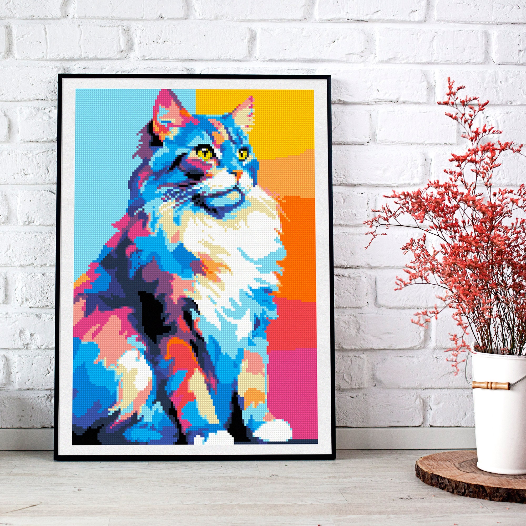 Abstract Cat Pattern Colored Cat, Cross Stitch Pattern PDF Stitching Counted Cross Stitch ...