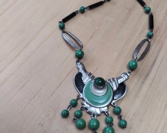 Vintage Deco Green + Black Necklace