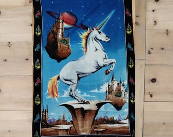 Vintage Unicorn Floating Castle Fringed Tapestry