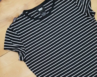 Vintage DKNY Black + White Striped Tee  made in the USA //  s/m