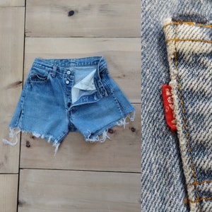 Vintage Levi's Cut Offs // Vtg 70s 80s Levis 501 Distressed Denim Shorts Made in USA // size 25 / 27 waist image 1