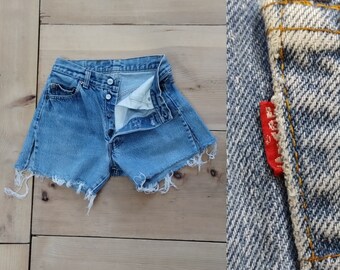 Vintage Levi's Cut Offs  //  Vtg 70s 80s Levis 501 Distressed Denim Shorts Made in USA  //  size 25 / 27" waist