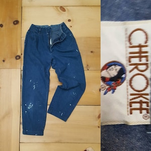 Vintage Cherokee High Waist Pleated Distressed Painterly Jeans Made in the USA // 25 waist image 1