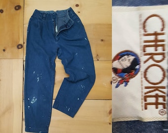 Vintage Cherokee High Waist Plisado Distressed Painterly Jeans Made in the USA // Cintura de 25"