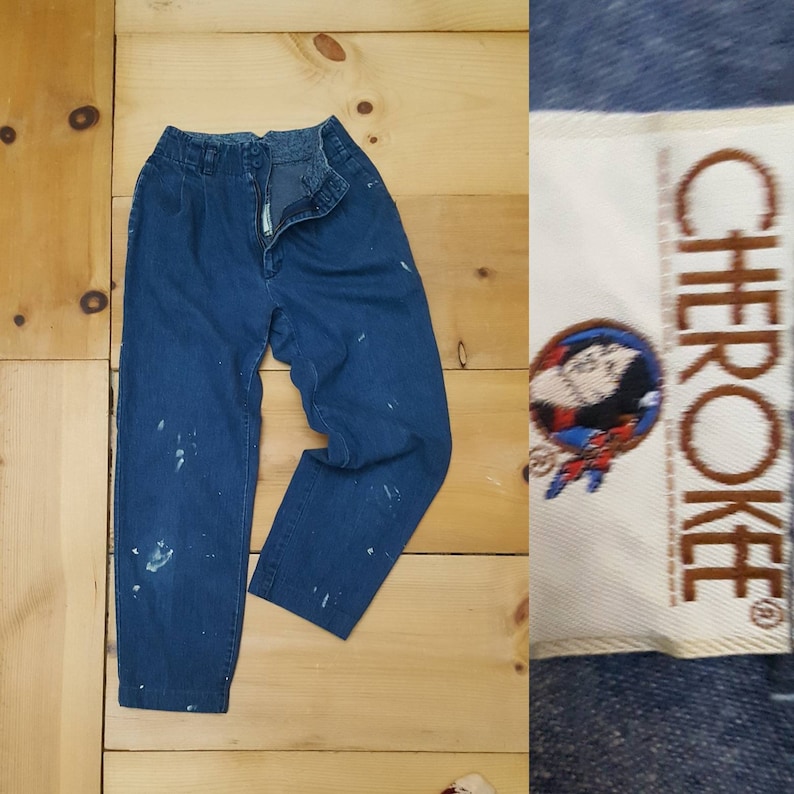 Vintage Cherokee High Waist Pleated Distressed Painterly Jeans Made in the USA // 25 waist image 1
