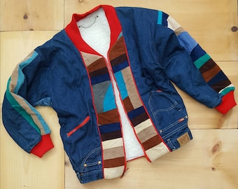 Chaqueta vintage Patchwork // Vtg Lee Jeans Denim + chaqueta acolchada Ultrasuede Bomber con forro polar