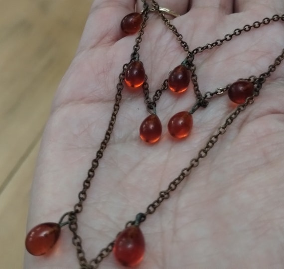 Vintage Art Deco Era Chain + Glass Drop Necklace - image 6