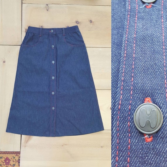 Vintage Denim Skirt  // Vtg 1980s HALSTON III But… - image 1