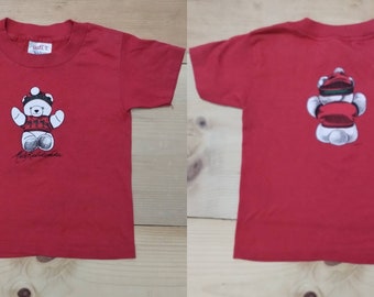 Vintage Kids Teddy Bear T-Shirt  // Distressed Made in USA Aloha Bear Red Tee // child size 6-8