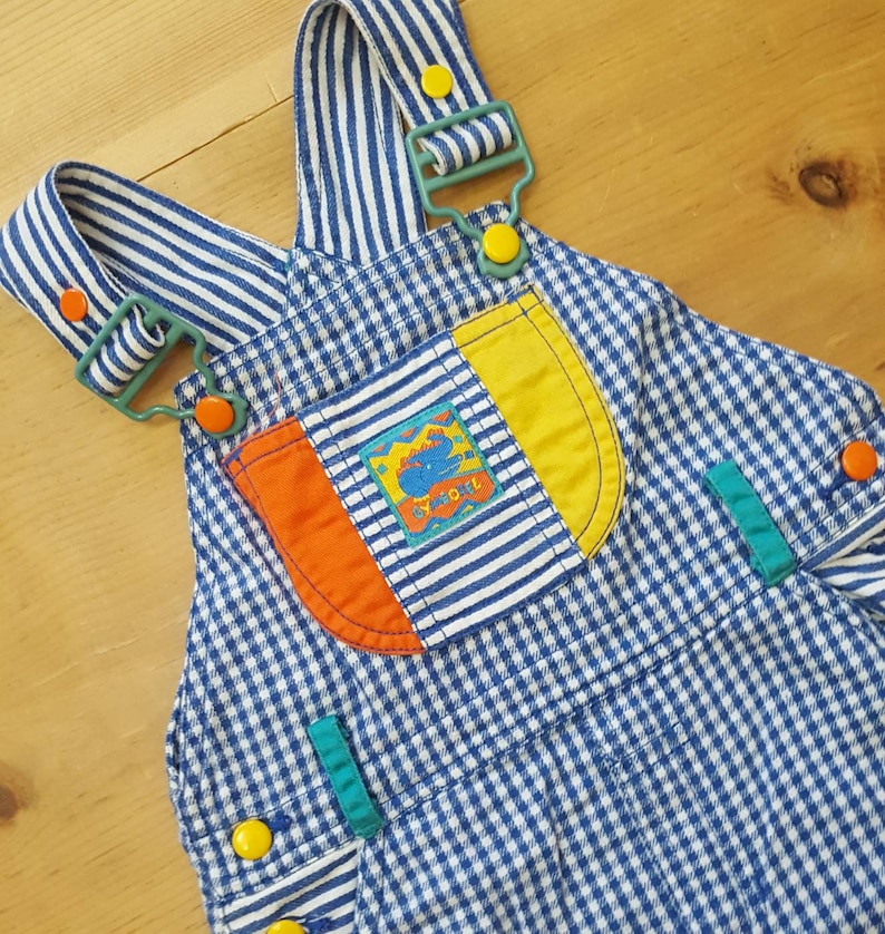 Vintage Gymboree Overalls Vtg Distressed Blue White Check Color Block Baby Bibs infant child size