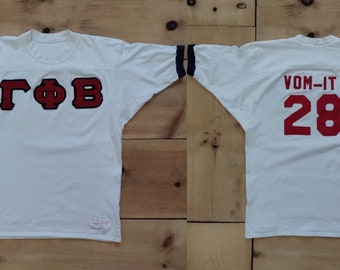 Vintage Gamma Phi Beta Jersey Cut Tee w/ Applique Named Vom-It // All Cotton Made in the USA T Shirt