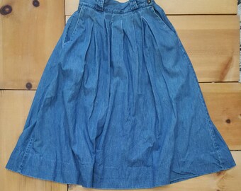 Vintage L.L. Bean Made in the USA Plain and Simple Denim High Waist Full Skirt // xs/s