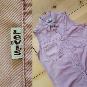 Vintage Levi&#39;s Shirt // Vtg  Levis Dusty Pink Cotton Sleeveless Shirt