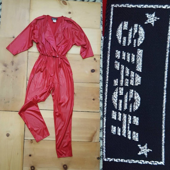 Vintage 80s Jumpsuit // Candy Apple Red Wet Look 1