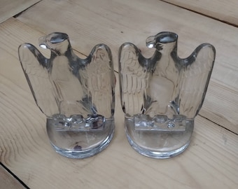 Vintage 1940s Glass Eagle Bookends #2585 by Fostoria