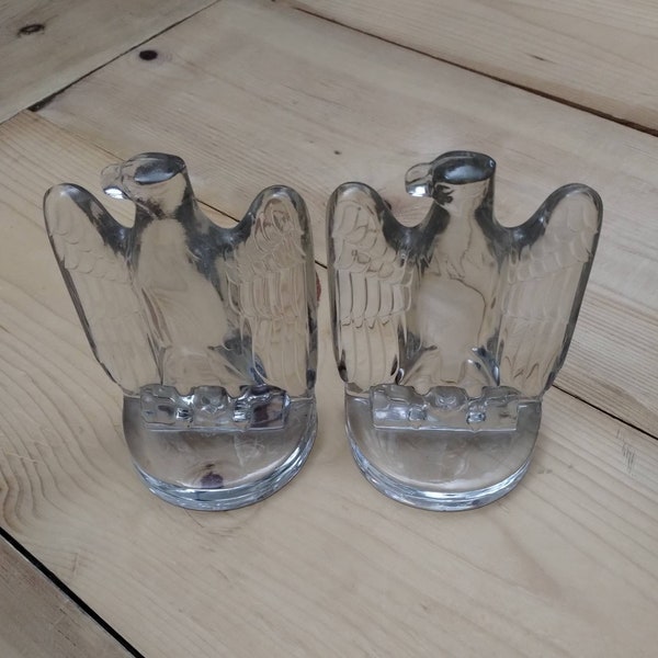 Vintage 1940s Glass Eagle Bookends #2585 by Fostoria