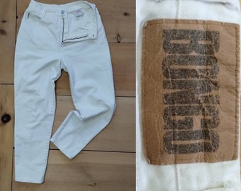 Vintage BONGO Jeans  //  Vtg 80s 90s Made in the USA White High Waist Tapered Jeans  //  28.5" waist tagged sz 13