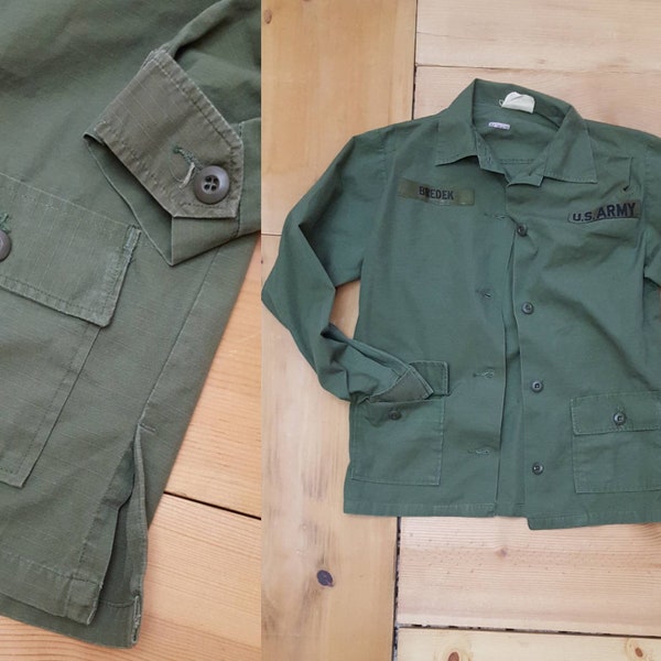 Vintage Army Shirt Jacket //  Vtg 1970s Faded OG 107 Rip Stop Poplin Olive Drab Fatigue Womens Utility Shirt