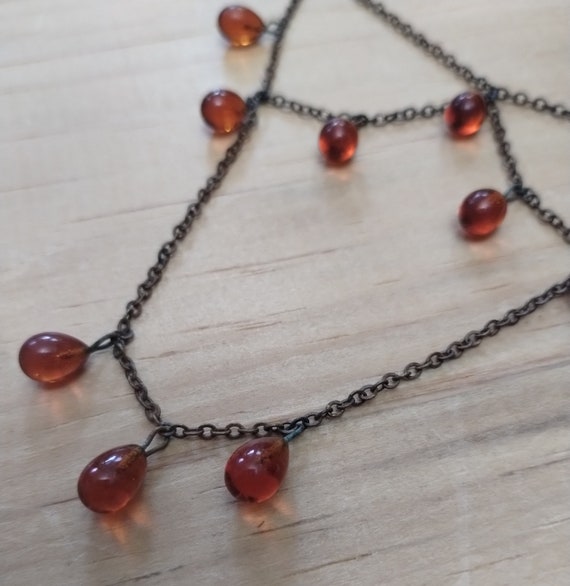 Vintage Art Deco Era Chain + Glass Drop Necklace - image 3