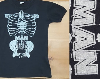 Vintage 70s MAN Band Tee //  Rare 1971 Faded Black Manband Guitar Ribcage Skeleton Fitted Psychedelic Prog Rock T-Shirt