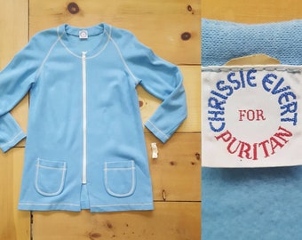 Vintage 1970s Sweatshirt // NOS Chrissie Evert for Puritan Light Blue Zip Front Fleece Tunic