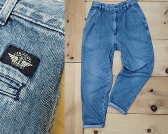 Vintage DOCKERS Jeans // Vtg Made in the USA Distressed Faded Pleated Denim Trousers  //  29" waist