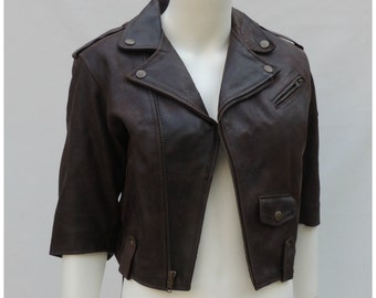 Donna Karan Collection Leather Jacket Motorcycle Zips Long