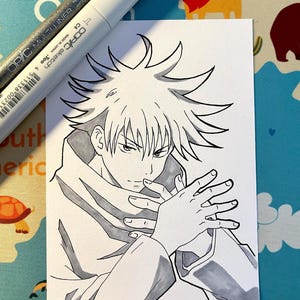 4"X6", fare a mano, disegno a mano, Anime Fanart, carta, disegno originale, Jujutsu Kaisen, Natale, compleanno, regalo,