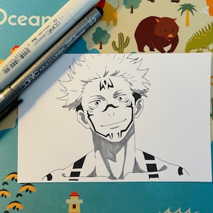 4"X6", fatto a mano, disegno a mano, Anime Fanart, Carta, Disegno originale, Jujutsu Kaisen, Natale, Compleanno, Regalo