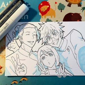 4"X6", fare a mano, disegno a mano, Anime Fanart, carta, disegno originale, Jujutsu Kaisen, Natale, compleanno, regalo, Gojo