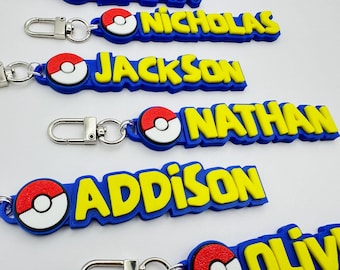Personalized Pokemon Name Tag Keychain, 3D Printed Party Favor
