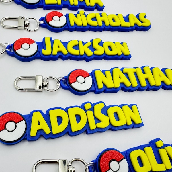 Personalized Pokemon Name Tag Keychain, 3D Printed Party Favor