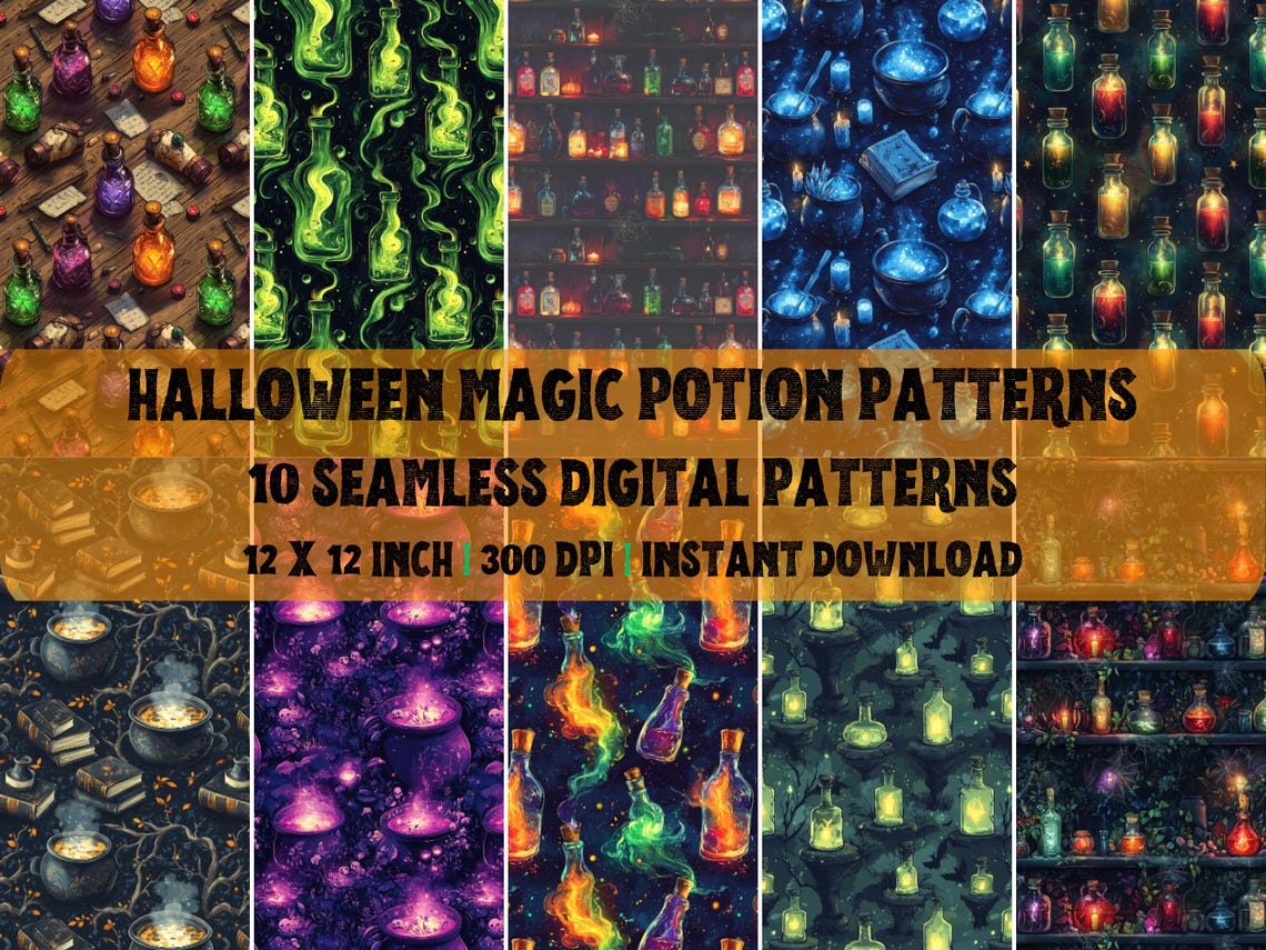 Potion Patterns Witch's Potion Seamless Patterns | 12 X 12 Inch 300 DPI JPG | Halloween ...