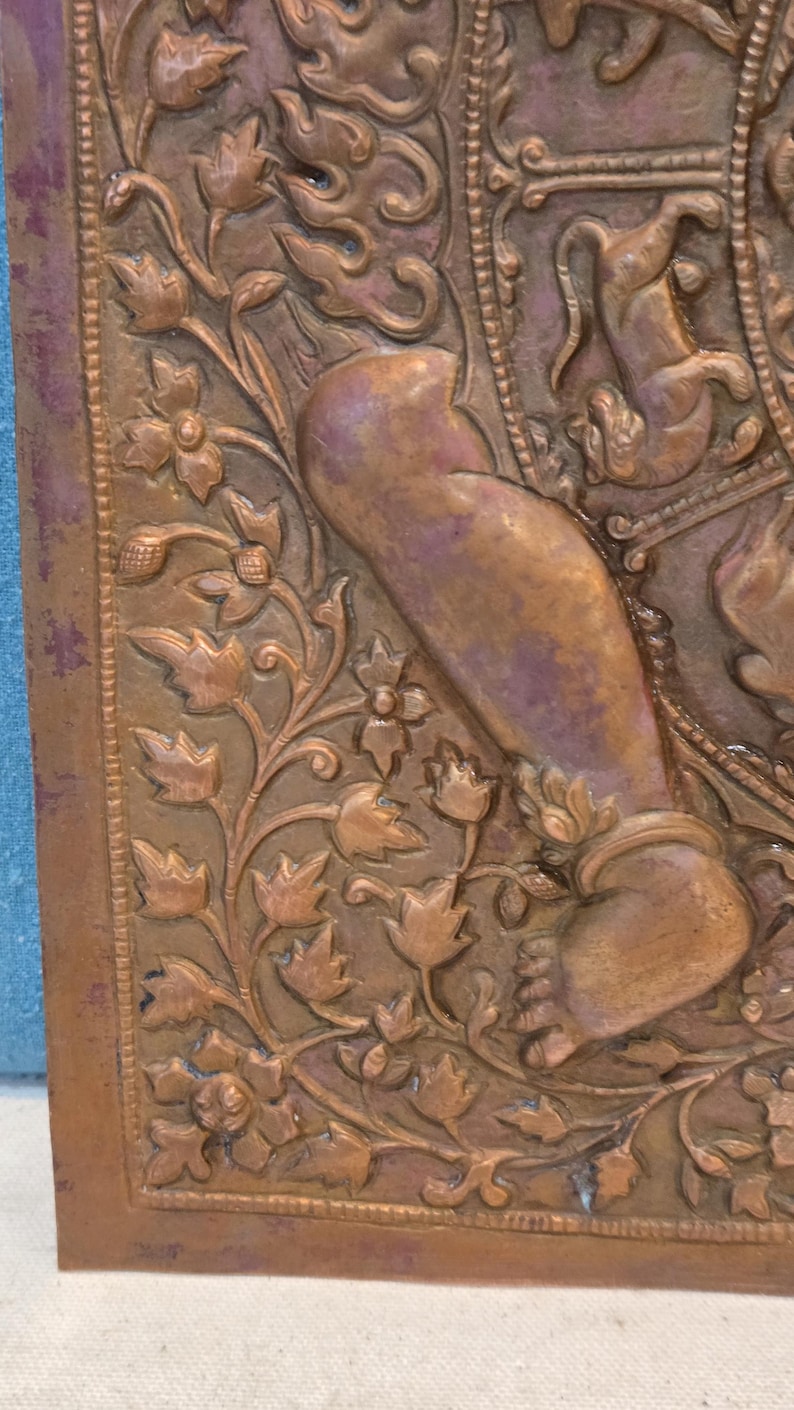 Vintage Copper Tibetan Thangka Wheel of Life, Nepal Art image 3
