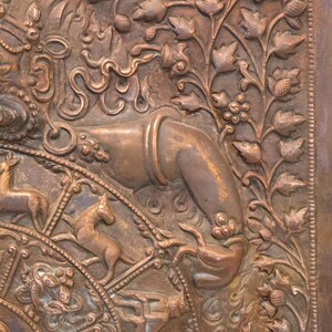 Vintage Copper Tibetan Thangka Wheel of Life, Nepal Art image 5