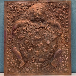 Vintage Copper Tibetan Thangka Wheel of Life, Nepal Art image 1