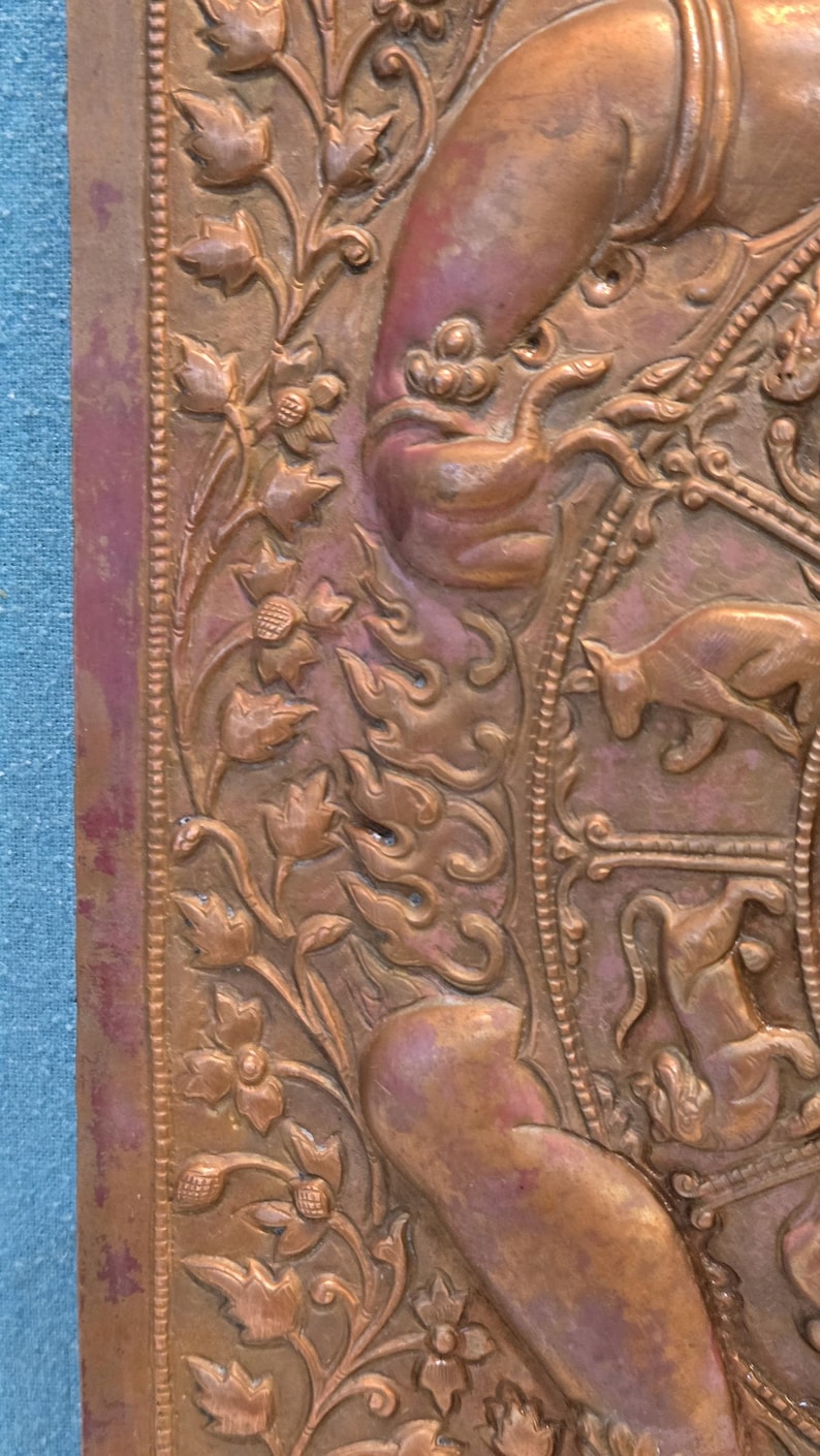 Vintage Copper Tibetan Thangka Wheel of Life, Nepal Art image 2