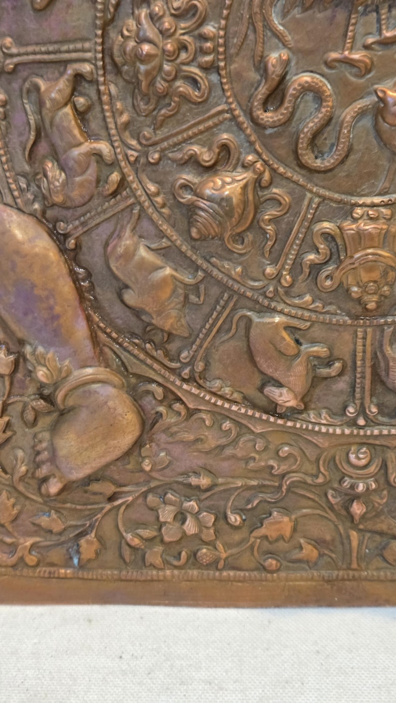 Vintage Copper Tibetan Thangka Wheel of Life, Nepal Art image 4