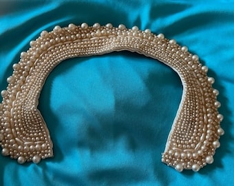 Vintage Antique ivory pearl collar made in Japan 1950's collectible handmade fabric couture collar