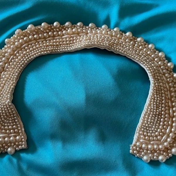 Vintage Antique ivory pearl collar made in Japan 1950's collectible handmade fabric couture collar